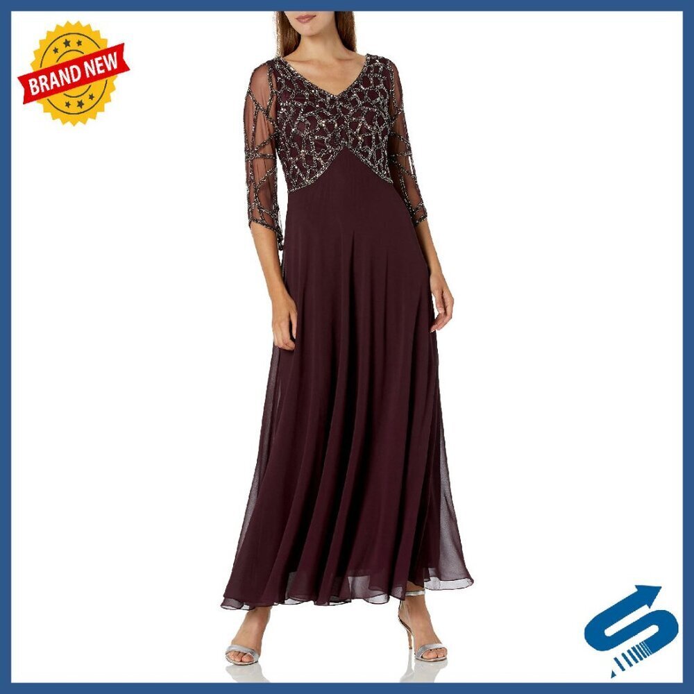 3/4 Sleeve V-Neck Beaded Formal Gown Size 10-18